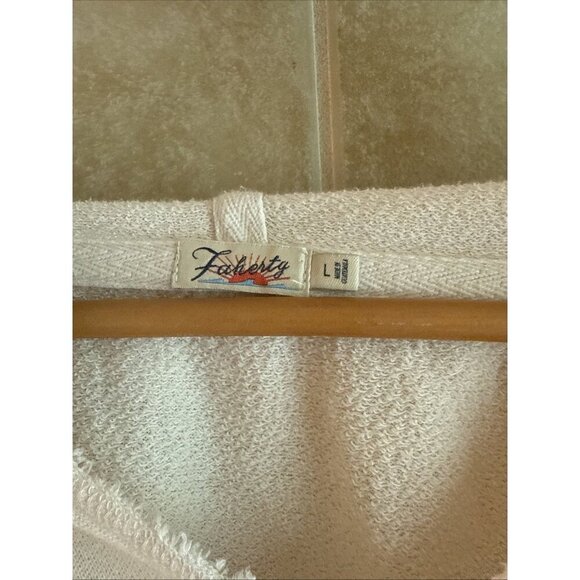 Faherty Hoodie Sweatshirt Unisex L Cream Beige Lightweight Pullover Raw Hem - Picture 2 of 9